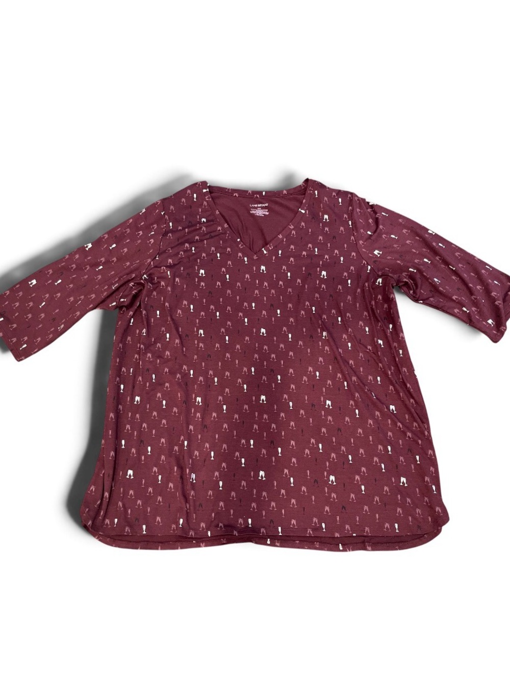 Lane Bryant Maroon V-Neck champagne glasses Printed shirt 26/28